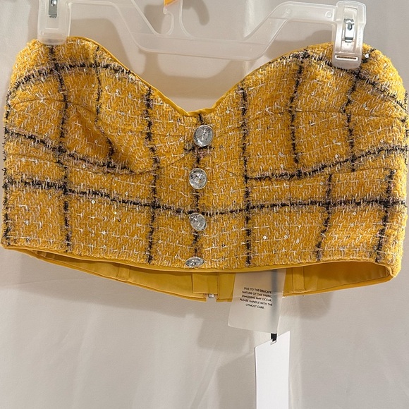New NWT ASSIGNMENT Cady Top in Yellow tube top tweed crop strapless revolve - Picture 4 of 8